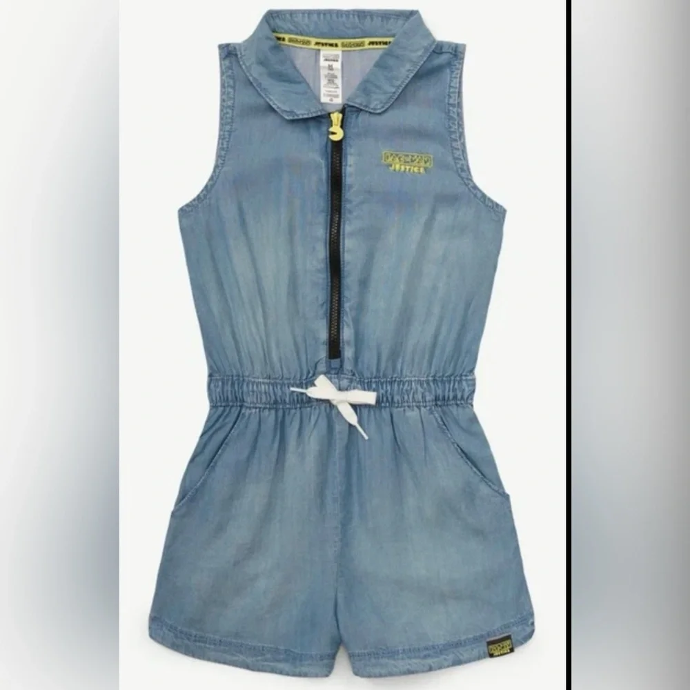 NWT‎ Justice Light Blue Sleeveless Romper Featuring Pac-Man Girls Size L 12/14